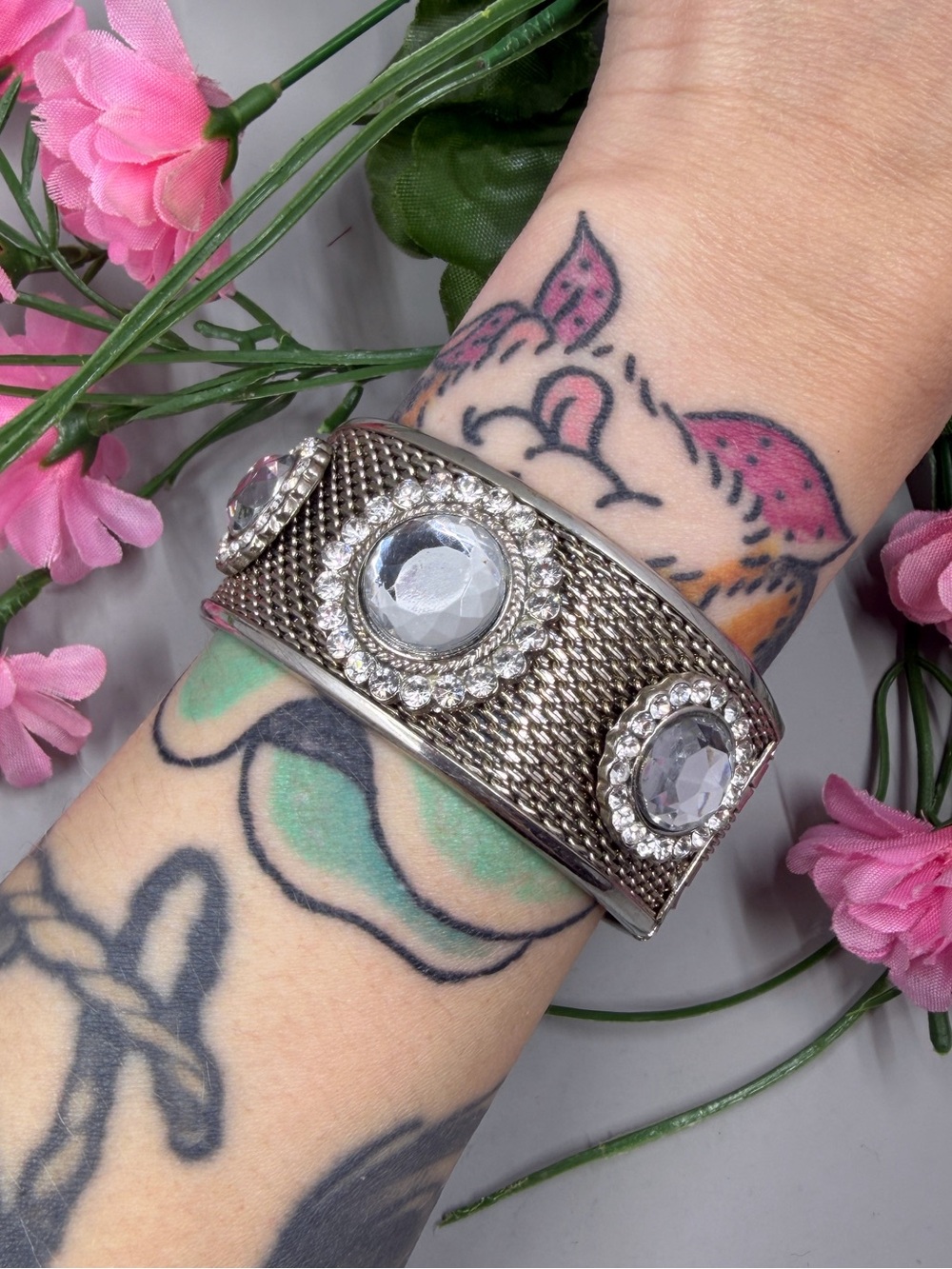 Chunky Vintage Y2K Genuine Crystal Hinged Bangle Bracelet